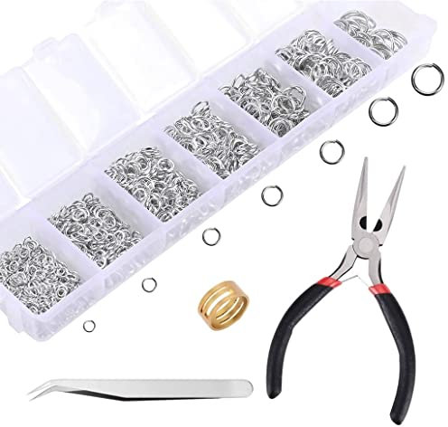Jump Rings Jewelery Making Supplies,1170 pcs Round Open Jump Rings Small Split Ring Jewelry Findings Tools with Pointed Nose Pliers Tweezer Copper Ring,for DIY Earring, Bracelet, Keychain