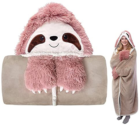 Tragbare Decke Faultier Sofadecke Faultier Kuscheldecke Flauschig Kuscheldecke Mit Ärmeln Faultier Geschenk Für Frauen Decken Hoodie Damen, Gemütliche Sherpa-Decke, Oversize Hoodie Decke Pullover