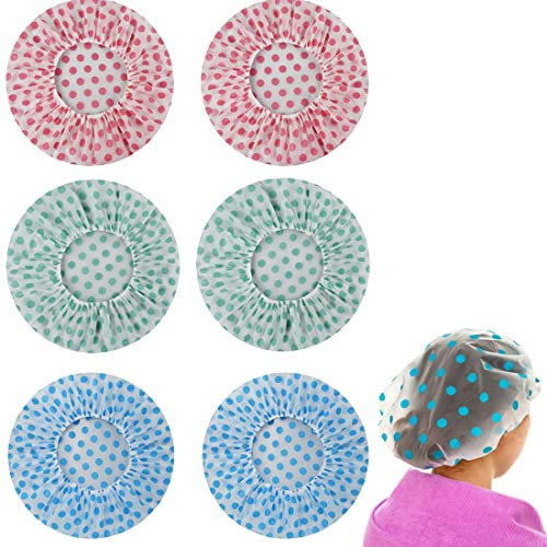 TBUQNZA 6 Pièces Bonnet De Douche, Douche Étanche Cap, Bonnets de Bain Réutilisables, Bonnets de Bain Réutilisables avec Des Bandes Élastiques, pour Maquillage, Pour Femmes Filles Douche SPA Salon