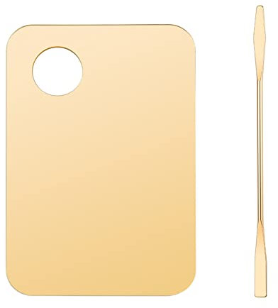 Makeup Mixing Palette, Stainless Steel Professional Makeup Palette Cosmetic Artist Blending Palettes with Spatula Tool for Mixing Foundation Eyeshadow, Nail Art Palette Gold