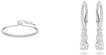 Swarovski Attract Trilogy Ohrringe, Weiss, Rhodiniert & Subtle Trilogy Armband, Weiss, Rhodiniert