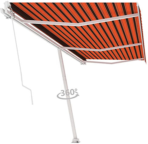 Camerina Standmarkise Einziehbar Handbetrieben 600x300 cm Balkon Sonnenschutz Einziehbare Markise Sonnenschutzrollo AußEn Garten Schutzwand Orange/Braun
