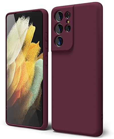 oakxco Coque Silicone pour Samsung Galaxy S21 Ultra, Étui Ultra Fine Souple Gel Caoutchouc Anti-Chocs Housse Toucher Soyeux, Slim Esthétique Protection Cover, Bordeaux