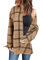 Wenrine Damen Karierte Bluse Langarm V-Ausschnitt Hemd Button Down Hemdjacke Flanell, Hellbraun, XL