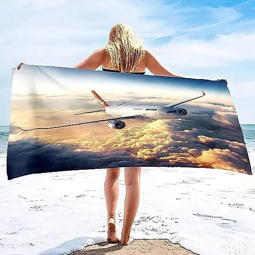 Buohwiwe Flugzeug Strandtuch Groß 200x200 cm, Weich Schnell Trocknen Microfaser Handtücher, 3D Strandhandtuch Flugzeug Strandtücher Badetuch Strandlaken Handtuch Herren Frauen Badetücher