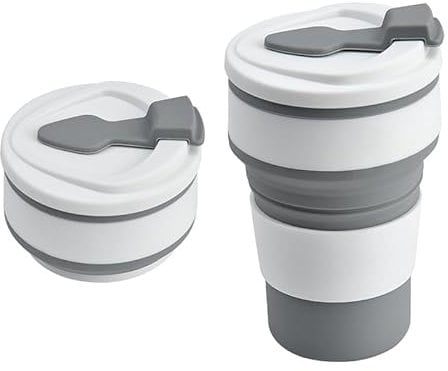 Grapelet Silicone Portable Foldable Water Cup with lid, Travel Telescopic Cup, Multi-Functional high-Temperature and Scald Resistant Coffee Cup (350ml Grey)