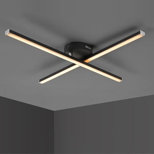 IMPTS LED Deckenleuchte wohnzimmer, 2 integrierte Modern Deckenlampe | 3000K Warmweiß LED Lampe für Wohnzimmer Schlafzimmer Küche und Flur 11W 500Lumen Schwarz Gerade