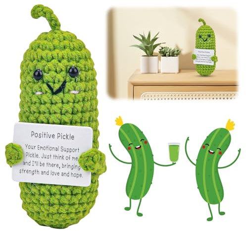TECHEEL Pocket Hug Positive Pickle Emotional Support Pickle Glücksbringer Positive Mini Plüsch Lustige Pickle Puppe Cute Handwoven Ornaments,Cute Crochet Pickled Cucumber Knitting Doll Positive