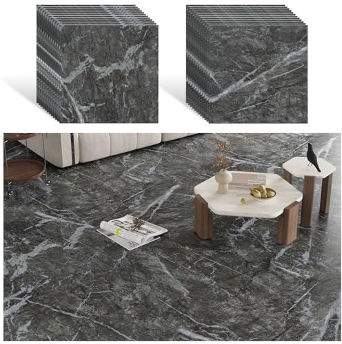 VEELIKE PVC Boden Marmor Grau PVC Bodenbelag Marmoroptik Aschbrauner Fliesenaufkleber Bodenfliesen Selbstklebende Fliesen Marmor Klebefliesen Boden Küche Schlafzimmer Abnehmbar 30cm×30cm 24 Stück