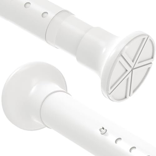 Shower Curtain Pole Extendable Telescopic Shower Pole No Drilling Non-Slip Curtain Rod for Bathroom, Door Curtain, Wardrobe (White, 110cm-165cm)