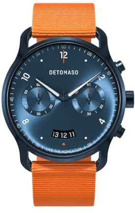 DeTomaso SORPASSO Chrono Dark Blue Dunkelblau Herren-Armbanduhr Analog Quarz Armband Orange