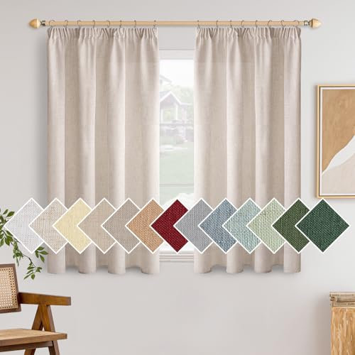 Woaboy Leinen Kruz Gardinen mit Kräuselband Vorhänge Wohnzimmer Leinenoptik Halbtransparent Stores Gardine Schlafzimmer Modern SchlaufenKruz Gardinen 2er Set 140x145cm (BxH) Weiß