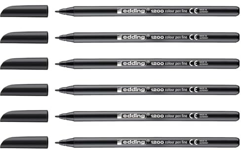 EDDING 6 Filzstifte zum Ausmalen, feine Spitze, 1200, Schwarz, 1 mm