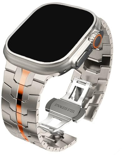 Superhero Armband für Apple Watch Ultra 2 - Ultra - SE - 10-9 - 8 - Mit Faltschließe für Apple Watch Ultra Armband - Alle Serien (42 I 44 I 45 I 46 I 49 mm) (Titan|Orange)