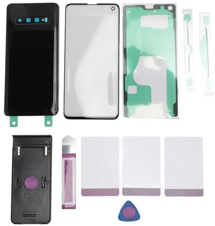 Galaxy S10 Rückseite aus Glas, Ersatz-Batteriefachgehäuse, Wasserdicht, mit Kameraobjektiv-Teilen, für Galaxy S10 SM-G973U G973W + Werkzeug (Black)