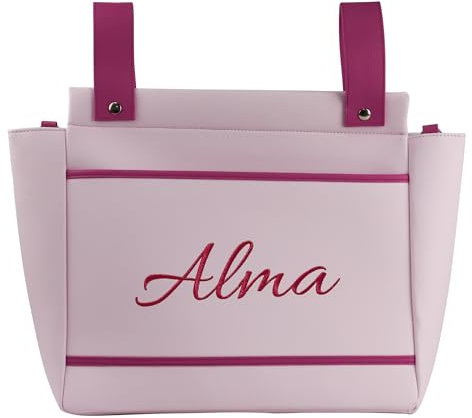 various - Bolso Carro Bebe Polipiel Pañalera Organizador Personalizado con Nombre Bordado Bolsa Maternidad Bolso Hospital Bebé con asa larga para colgar (Rosa)