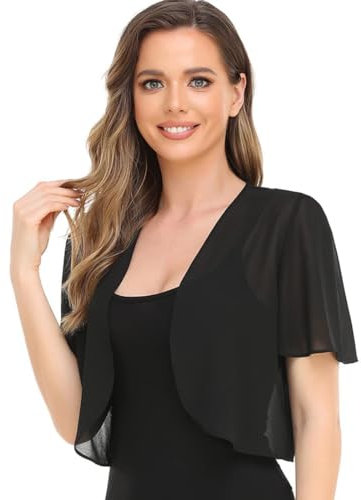 VYZUTR Bolero da Donna in Chiffon, a Maniche Corte, Elegante, Leggero, Trasparente, per L'Estate