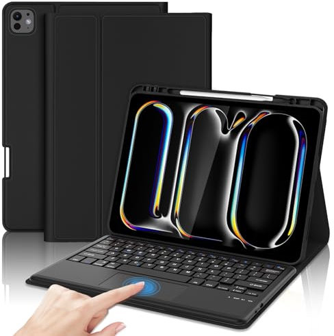 SENGBIRCH iPad Keyboard Case for iPad Pro 13 (M4) 2024 - UK Layout Trackpad Keyboard, Wireless Detachable Bluetooth Keyboard, Protective Folio Cover for iPad Pro 13 inch, Black