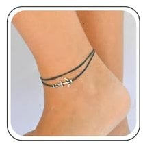 Aneneiceera Boho Layered Leather Anchor Anklet Bracelet Black Leather Cord Ankle Bracelets Black Rope Anklets Black String Anklets Foot Chain Jewelry for Women and Girls Sailing Gifts