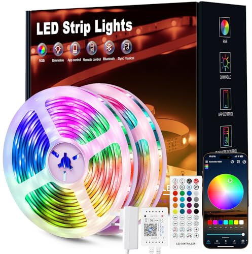 Beaeet LED Strip Light 30m, RGB Music Sync Colour Changing LED Lights for Bedroom, Upgrade Smart Ambient Lights with Bluetooth App & Remote Control, Flexible Design for Gaming, Ceiling, Decoration
