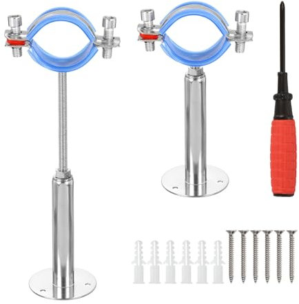 sourcing map 2Pcs Pipe Support, Stainless Steel Wall Mount Ceiling Mount Pipe Support Bracket, Adjustable Height 100-200mm for OD Pipe 44-46mm