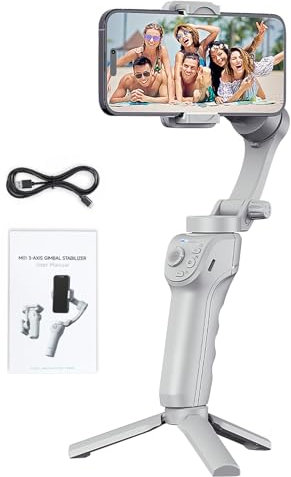 Gimbal Stabilizzatore per Smartphone, 3 assi Gimbal per Mobile con Tracciamento del viso e Luce di riempimento, Stabilizzatore Gimbal per Registrare, Film e Live Streaming, Android e iPhone Gimbal