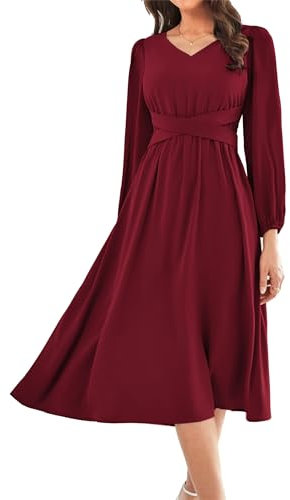 GRACE KARIN Lady's Dressy High Waist Maxi Length Dress Slim Fit A-line Casual Dress M Wine Red