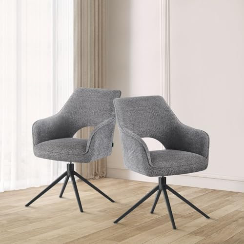 DUBI Möbel Esszimmerstuhl Thomas-Anna 2er Set | Armlehnenstuhl Polsterstuhl Federkernpolsterung drehbar für Küche, Wohnzimmer, Esszimmer Büro | Retro Design | Grau, 2 Stück, 21102-RE90-B05