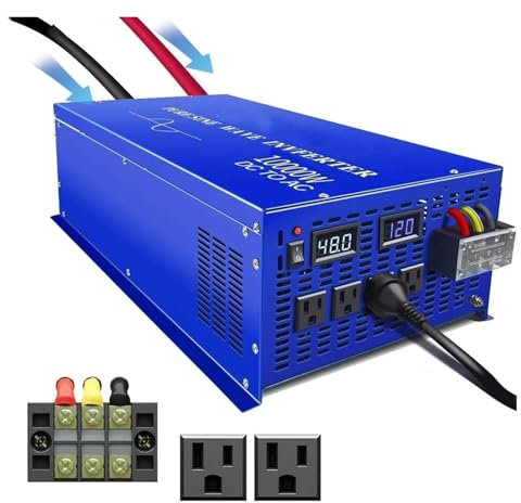 Onduleur À Onde Sinusoïdale 10000W 24V 220V pour Installation Solaire Convertisseur Batterie 12V/36V/48V/96V DC À 110V/120V/230V/240V AC Convertisseur Onduleur(12V,240V_France)