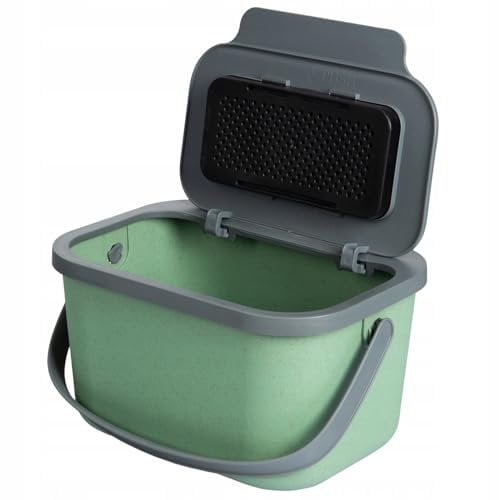 Practic Mini Bini Bioabfallbehälter, 4,5 Liter, Duftfilterbehälter im Deckel, Bioabfalltonne (Grün mit grauem Deckel)