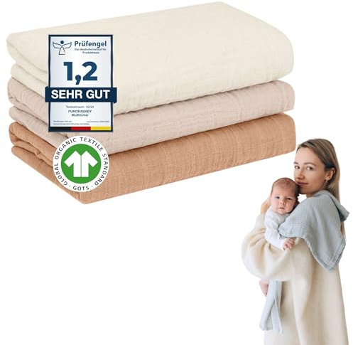 furora BABY Mulltücher Baby 80x80 cm XL groß | super Soft Musselin, Bio-Baumwolle, Oeko-TEX 100: schadstofffrei | Musselintücher Baby Spucktücher Mullwindeln, Mädchen, Junge, Neugeborene