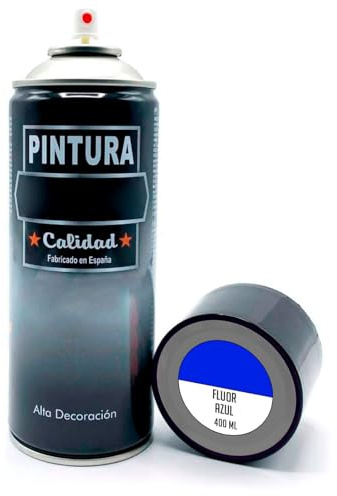 Tradineur - Bombe de peinture en spray - Fabriqué en Espagne - Idéal pour toute surface, bois, métal, carton, pierre ou céramique - Capacité de 400 ml - Bleu fluo