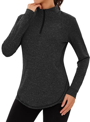 Terecey Sportshirt Damen Langarm, UPF50+ Funktionsshirt Laufshirt Fitness Yoga T-Shirt Atmungsaktive Langarmshirt Workout Shirts Oberteile Frauen mit 1/4-Reißverschluss S-3XL