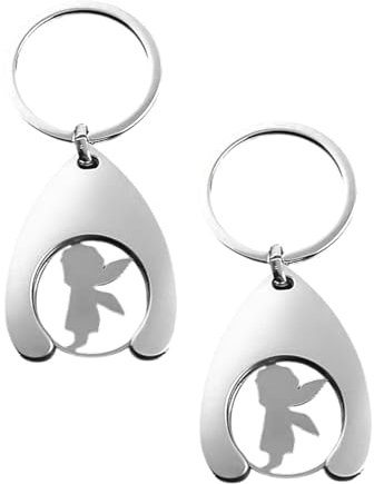 BPTRKOM 2 pièce porte-clés portatifs en acier inoxydable pour chariot de courses - Clé de déverrouillage pour chariot d'épicerie, jeton pour chariot de courses, porte-clés de voiture