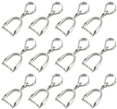 sourcing map 12Pcs Bail Pinch Bail, 6mmx16mm Alloy Clip Clasps Clip Pendant Bail Connector Jewelry Findings for Bracelets Necklaces Making, Silver