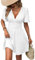 UUAISSO Robe Décontractée Femmes à Manches Courtes Taille Haute Ligne A Robe Portefeuille à Col en V Robe Mi Longue Manches Courtes Blanches XL