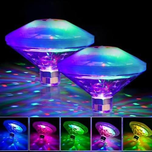 WDKXCN Hot Tub Lights, 2 Pcs LED Bath Lights,8 Modes Floating Pool Led Tub Lamp, Waterproof Colour Changing Underwater Disco Light for Swimming Pool Disco Fountain Bathing Pond and Party Decoration