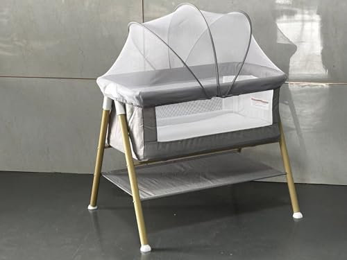 Beistellbett Baby, Tragbar kinderbett mit Matratze für Baby Bett mit Rollen, Kinderreisebett Moskitonetz Aufbewahrung für Säugling Neugeborenes Leichtes und atmungsaktives Maschen-Design Grau