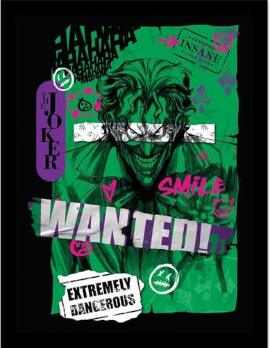 BATMAN - Gerahmtes Poster Joker Wanted (40 cm x 30 cm) (Grün/Weiß)