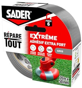 Sader Repare Tout Extrême Gris – Adhésif Extra Fort – Hautes Performances – Intérieur & Exterieur – Toutes Surfaces – Facile à Découper – 20m x 50mm