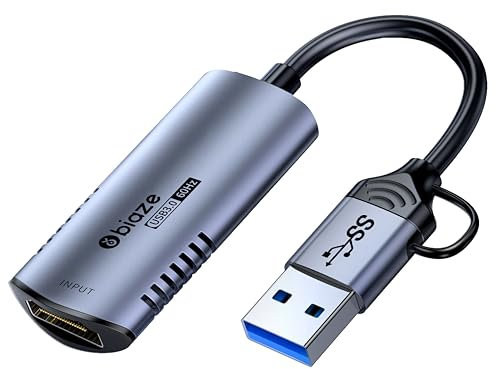 biaze 4K 60Hz HDMI Video Capture Card, 1080P 60hz USB/Type-C Input, Compatible with Switch/PS5/Laptop/Mobile Phone/MS2130 Camera/Live, No Driver Required, OBS/Zoom/Conference Device