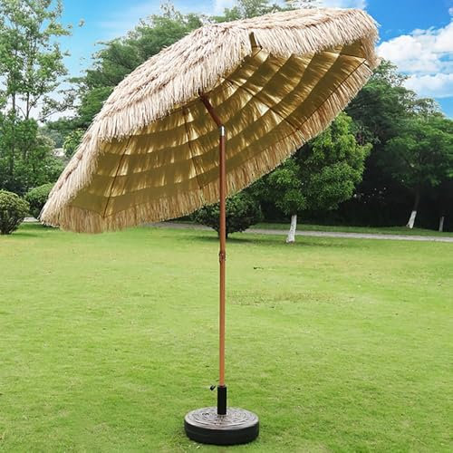 YHDMDQ 7.2FT Thatched Tiki Patio Beach Umbrella, Hawaiian Hula Grass Umbrella Tilt 8 Ribs Outdoor Table Market Umbrella, Portable Tropical Palapa Parasol For Beach Pool Sun Protection(2.4m/7.8ft)