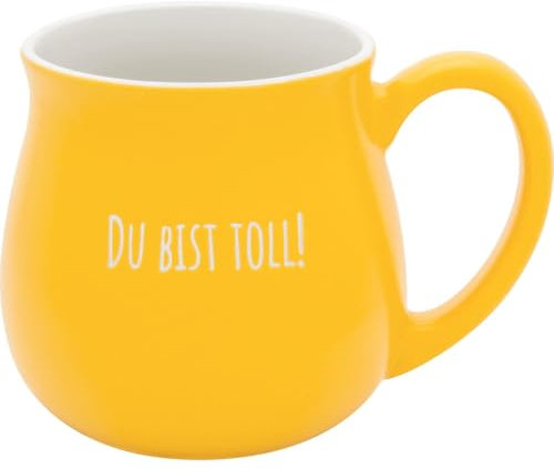 GRUSS & CO Tasse bauchig mit Garvur Toll | Steinzeug, 41 cl, gelb, Boden und innen Natur | Geschenk für Freunde, natürlich schön | 74637