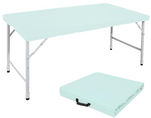 GYMFLEX Table pliante 125 x 61 cm en plastique - Table de jardin pliante multifonction avec poignée pour barbecue, camping, fête - Bleu
