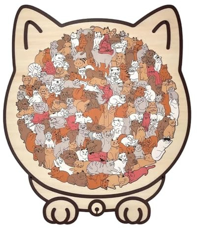 135-Piece Colored Cat Shaped Wooden Jigsaw Puzzle, Unique Animal Shape Wood Puzzles, for Adults and Family Friend Game, Creative Puzzle Gifts for Cat Lovers, Home Decor (#4)