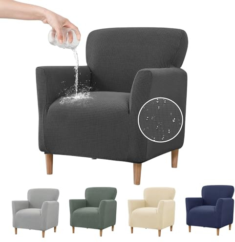 Stretch Sesselbezug mit Armlehnen, Elastischer Jacquard 1-Sitzer Sofaschutz – Abnehmbar & Waschbar, Schützender Sessel Überzug gegen Flecken, Haare & Abnutzung für Wohnzimmer & Büro (Dunkelgrau)