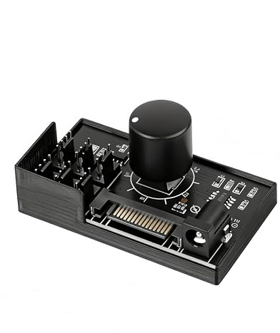 GELRHONR 6 Port PWM Lüfter Controller, 4 Pin 12V PWM PC Lüftersteuerung,SATA und DC 5521 Stromeingang, 5A/12V,Schwarz