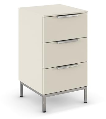 Rauch Möbel Flipp, Nachttisch, Farbe Beige, Maße 40x72x42 cm | Nachtkommode, 3 Schubladen, Soft-Close-Funktion, Griffe und Metallkufe Chrom, für Schlafzimmer, Jugendzimmer, Gästezimmer