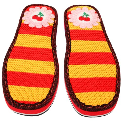 BESTonZON Gehäkelte Baumwoll Pantoffeln Ersatzsohlen mit Stickerei Rutschfest und Abriebfest Warme Selbstgemacht Schuhsohlen für Damen und Herren