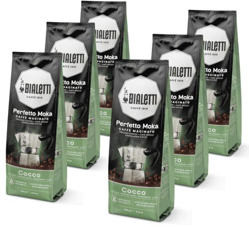 Bialetti Perfetto Moka Caffè Macinato, 1.5 Kg, Gusto Cocco - 6 x 250 g